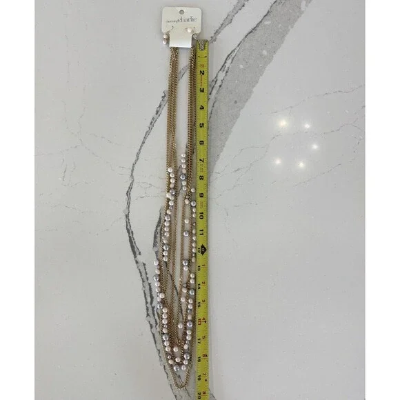 NEW Faux Pearl Beaded Necklace Earring Set Gold Tone Pink NWT Mom Wife Gift Glam - Picture 4 of 8